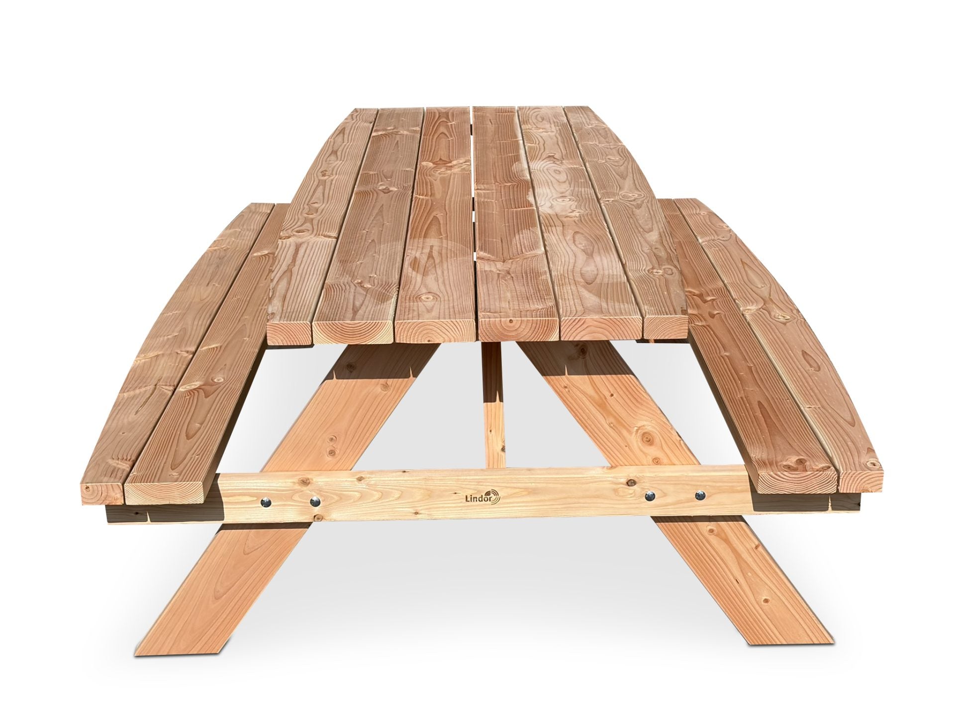 Picknicktafel Lindor Curved met getoogde balken, bovenaanzicht