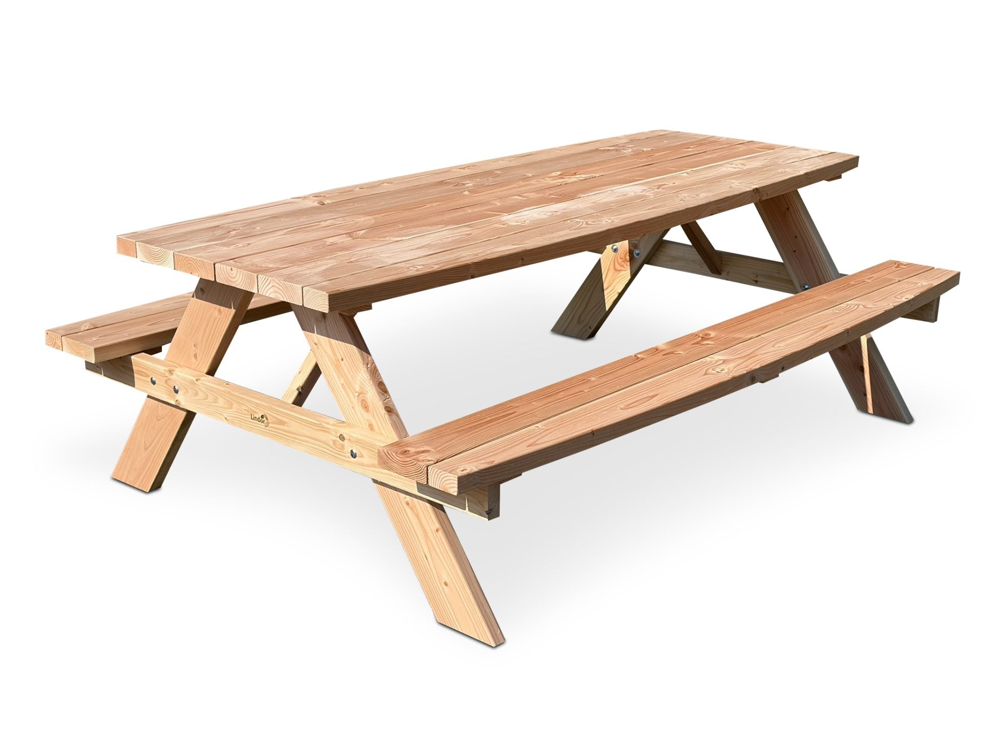 Picknicktafel Lindor Curved van Douglashout, schuin aanzicht